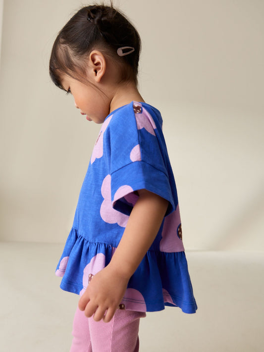 Blue Lilac Flower Short Sleeve Peplum T-Shirt (3mths-7yrs) image 2