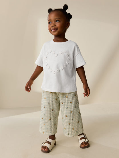 Ecru White Short Sleeve Heart Embroidered Top (3mths-7yrs) image 2