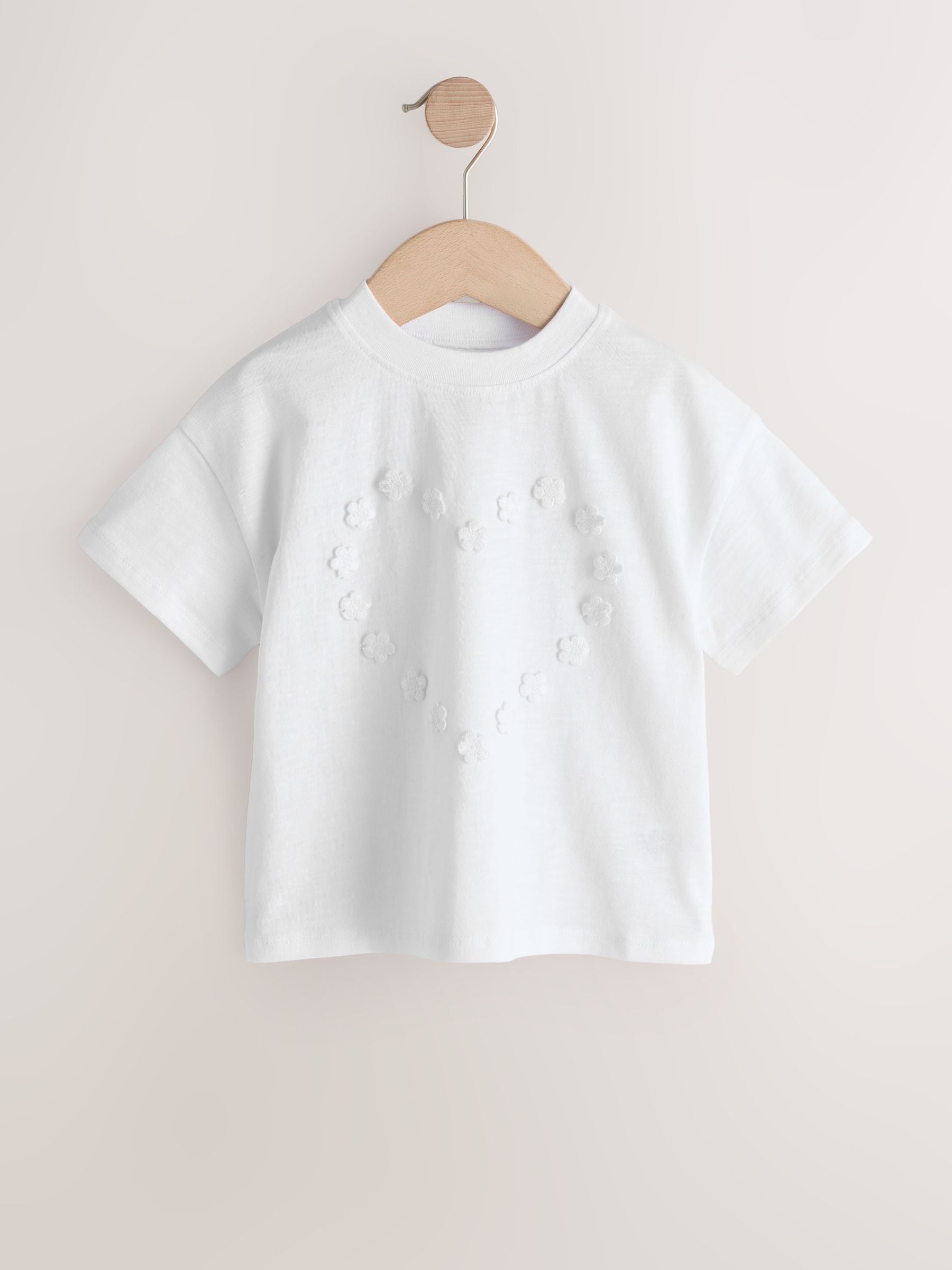 Ecru White Short Sleeve Heart Embroidered Top (3mths-7yrs) image 4