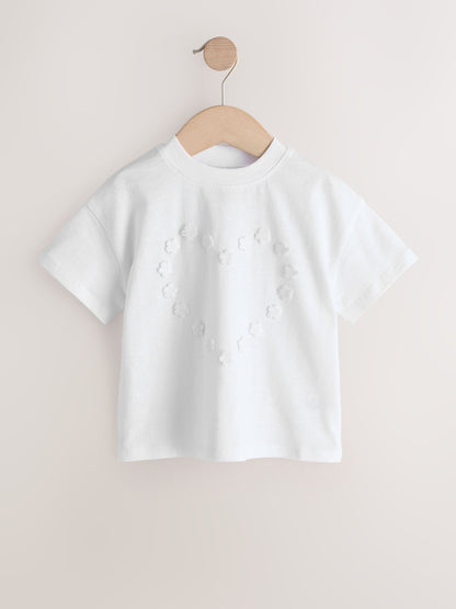 Ecru White Short Sleeve Heart Embroidered Top (3mths-7yrs) image 4