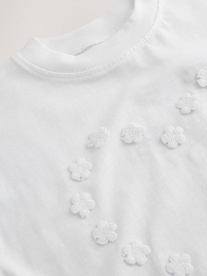 Ecru White Short Sleeve Heart Embroidered Top (3mths-7yrs) image 7