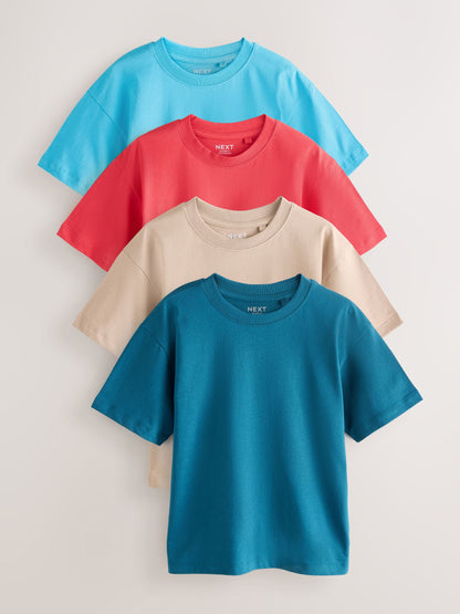 Dsiney Kidz - Blue/Red/Cement/Teal Relaxed Fit Short Sleeves T-Shirts 4 Pack (3-16yrs) image 1