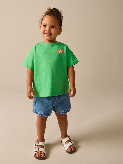 Green Rainbow Short Sleeve Embroidered T-Shirt (3mths-7yrs) image 1