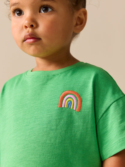 Green Rainbow Short Sleeve Embroidered T-Shirt (3mths-7yrs) image 4