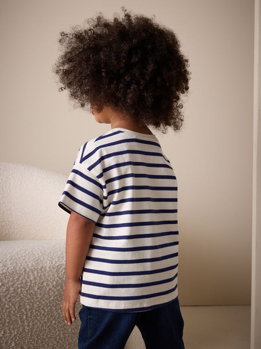Ecru/Navy Stripe Cherry Short Sleeve Embroidered T-Shirt (3mths-7yrs) image 2