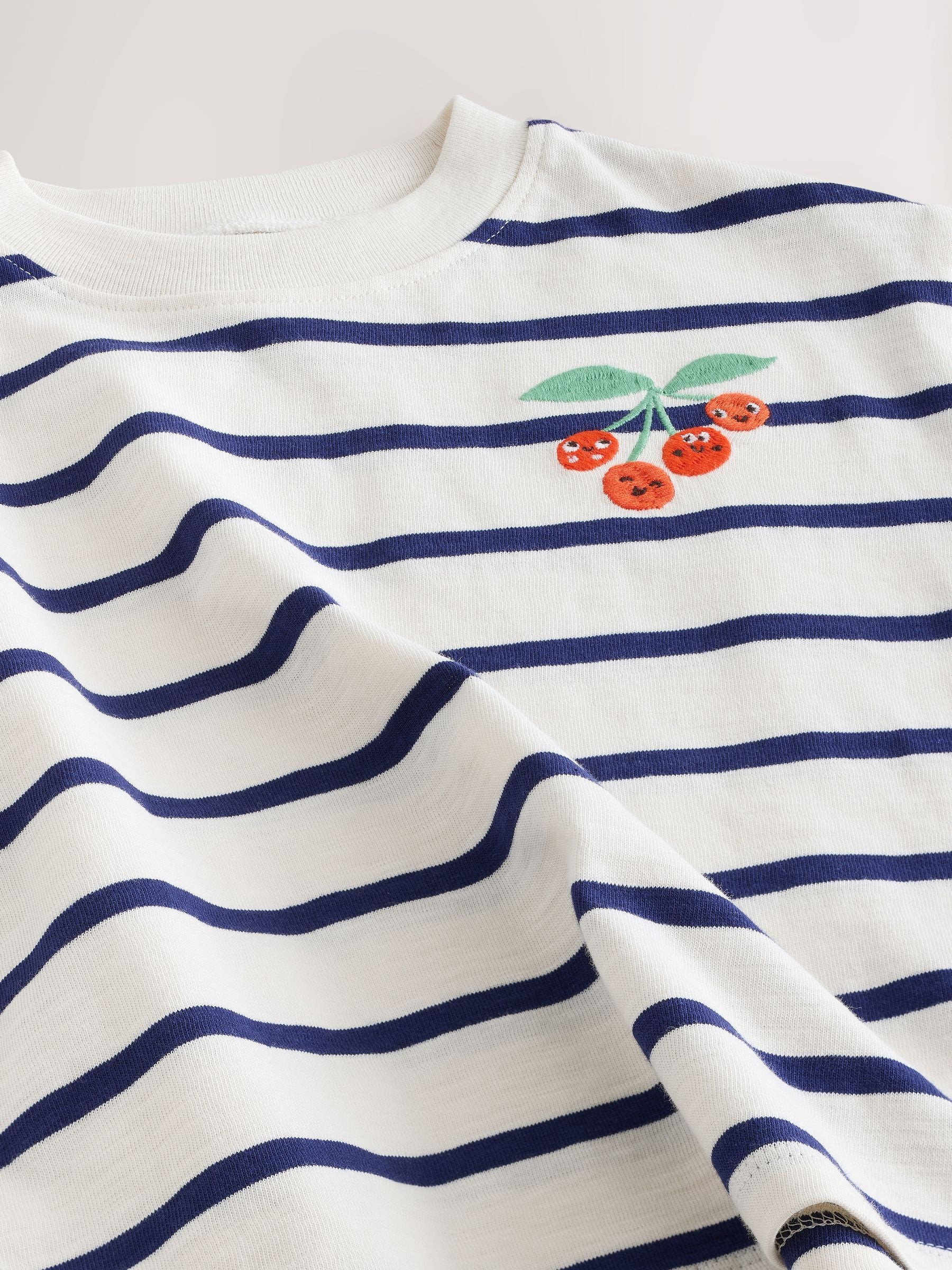 Ecru/Navy Stripe Cherry Short Sleeve Embroidered T-Shirt (3mths-7yrs) image 5
