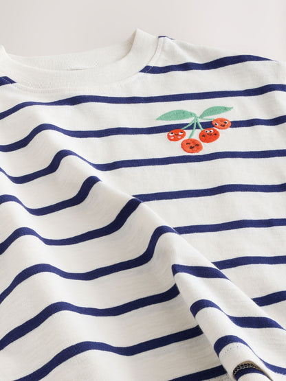 Ecru/Navy Stripe Cherry Short Sleeve Embroidered T-Shirt (3mths-7yrs) image 5