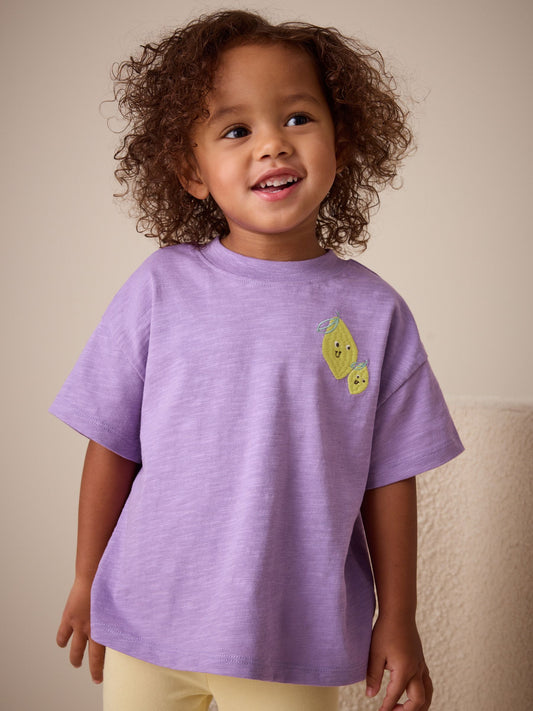Purple Lemon Short Sleeve Embroidered T-Shirt (3mths-7yrs) image 1