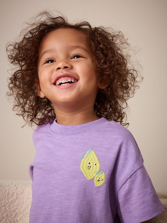 Purple Lemon Short Sleeve Embroidered T-Shirt (3mths-7yrs) image 2