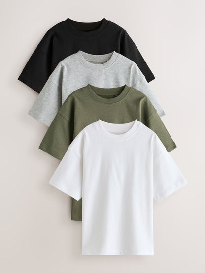 Dsiney Kidz - Black/White/Grey/Khaki Relaxed Fit Short Sleeves T-Shirts 4 Pack (3-16yrs) image 1