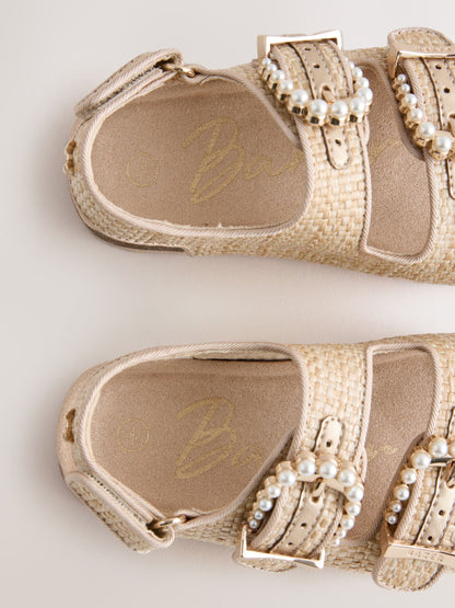 Baker by Ted Baker Natural Raffia Double Buckle Footbed Sandals image 4