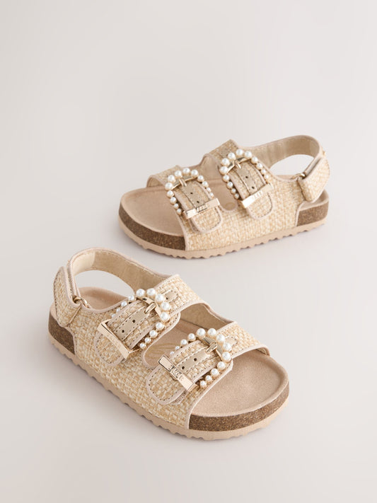 Baker by Ted Baker Natural Raffia Double Buckle Footbed Sandals image 1