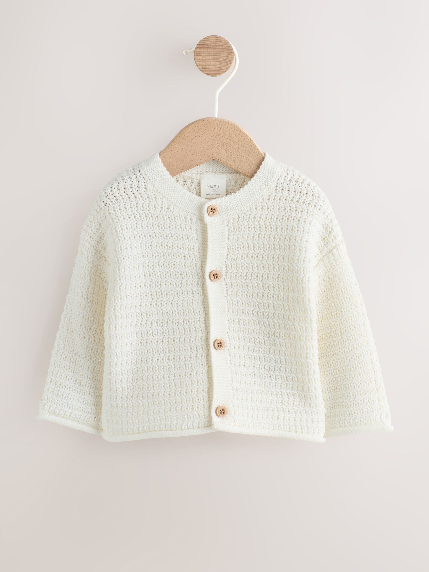Dsiney Kidz - White Textured Knitted Baby Cardigan image 1