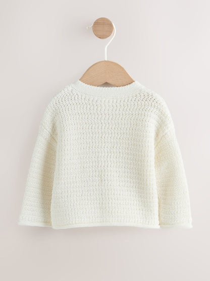 Dsiney Kidz - White Textured Knitted Baby Cardigan image 2