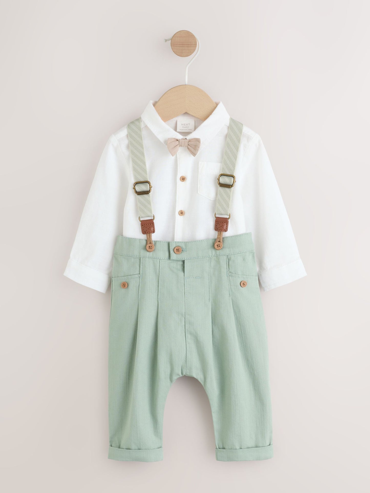 Sage Green Baby Shirt Trousers and Braces Set 3 Piece (0mths-2yrs) image 1