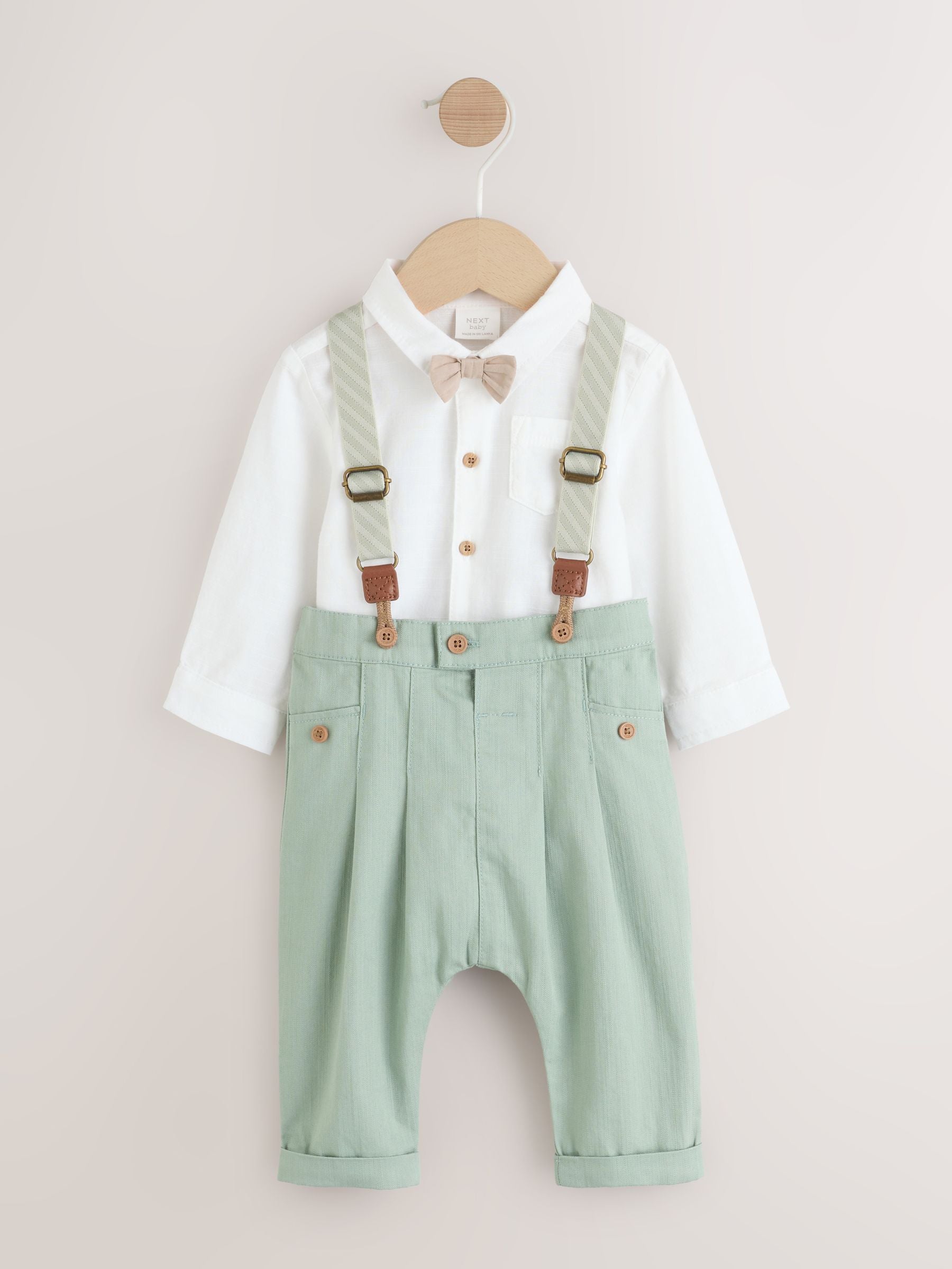 Sage Green Baby Shirt Trousers and Braces Set 3 Piece (0mths-2yrs) image 1