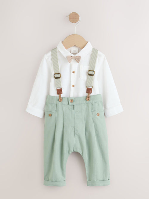 Dsiney Kidz - Sage Green Baby Shirt Trousers and Braces Set 3 Piece (0mths-2yrs) image 1