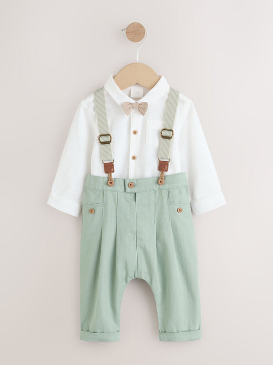 Sage Green Baby Shirt Trousers and Braces Set 3 Piece (0mths-2yrs) image 1
