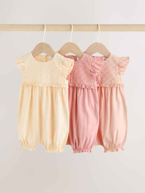 Tonal Pink Broderie 3 Pack Baby Rompers image 1