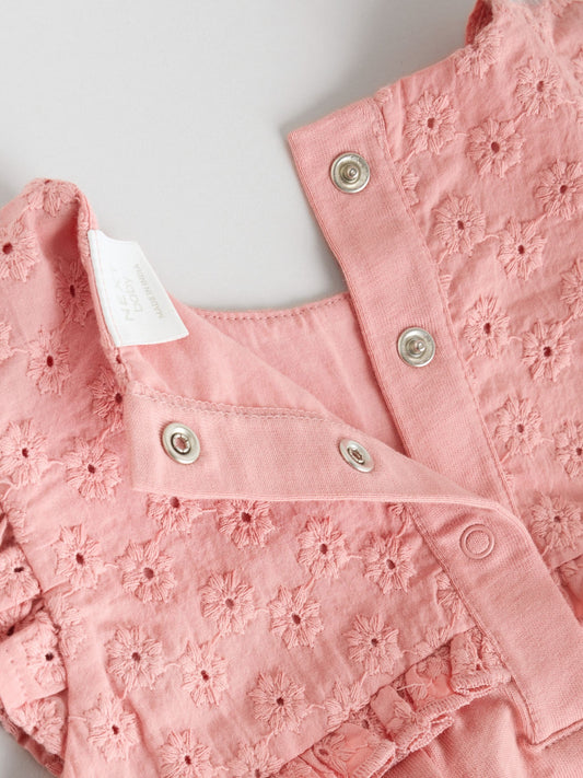 Tonal Pink Broderie 3 Pack Baby Rompers image 3
