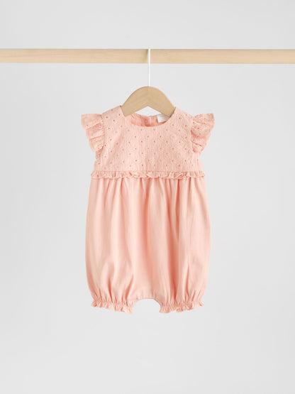 Tonal Pink Broderie 3 Pack Baby Rompers image 5