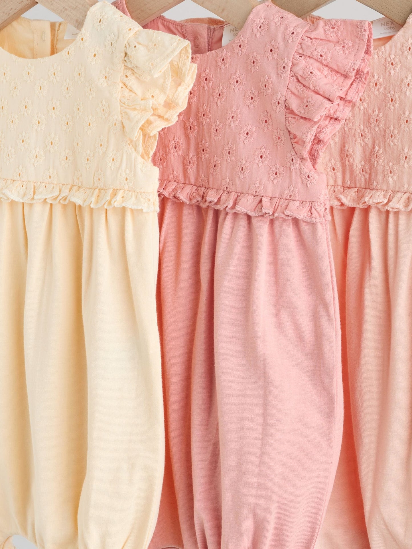 Tonal Pink Broderie 3 Pack Baby Rompers image 7