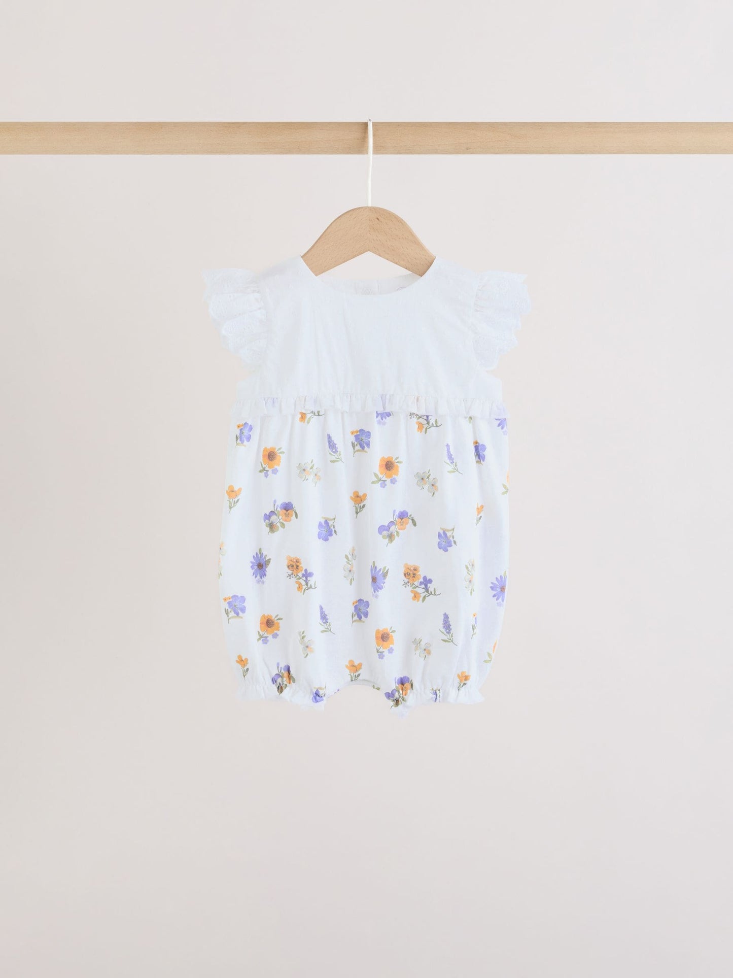 Purple and White Floral Broderie Broderie 3 Pack Baby Rompers image 3