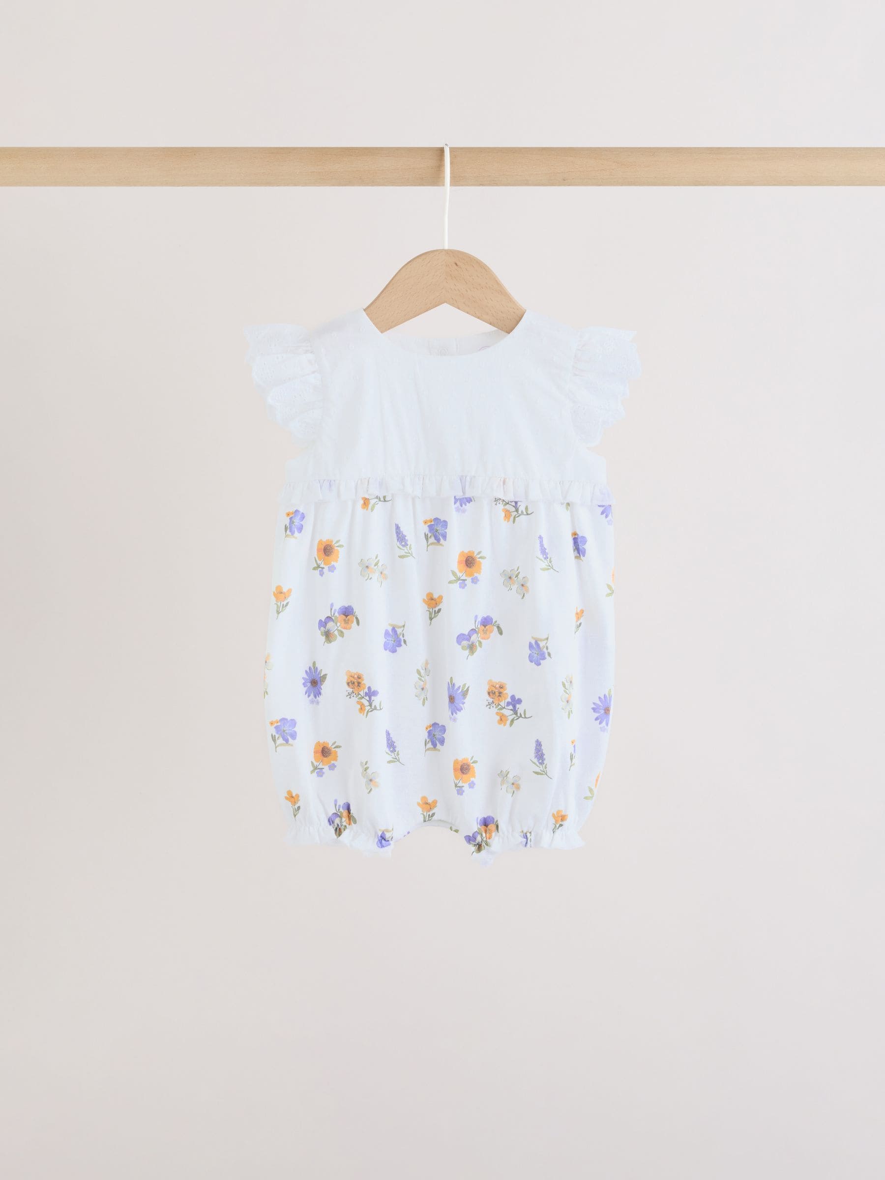 Purple and White Floral Broderie Broderie 3 Pack Baby Rompers image 3