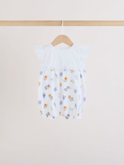Purple and White Floral Broderie Broderie 3 Pack Baby Rompers image 3