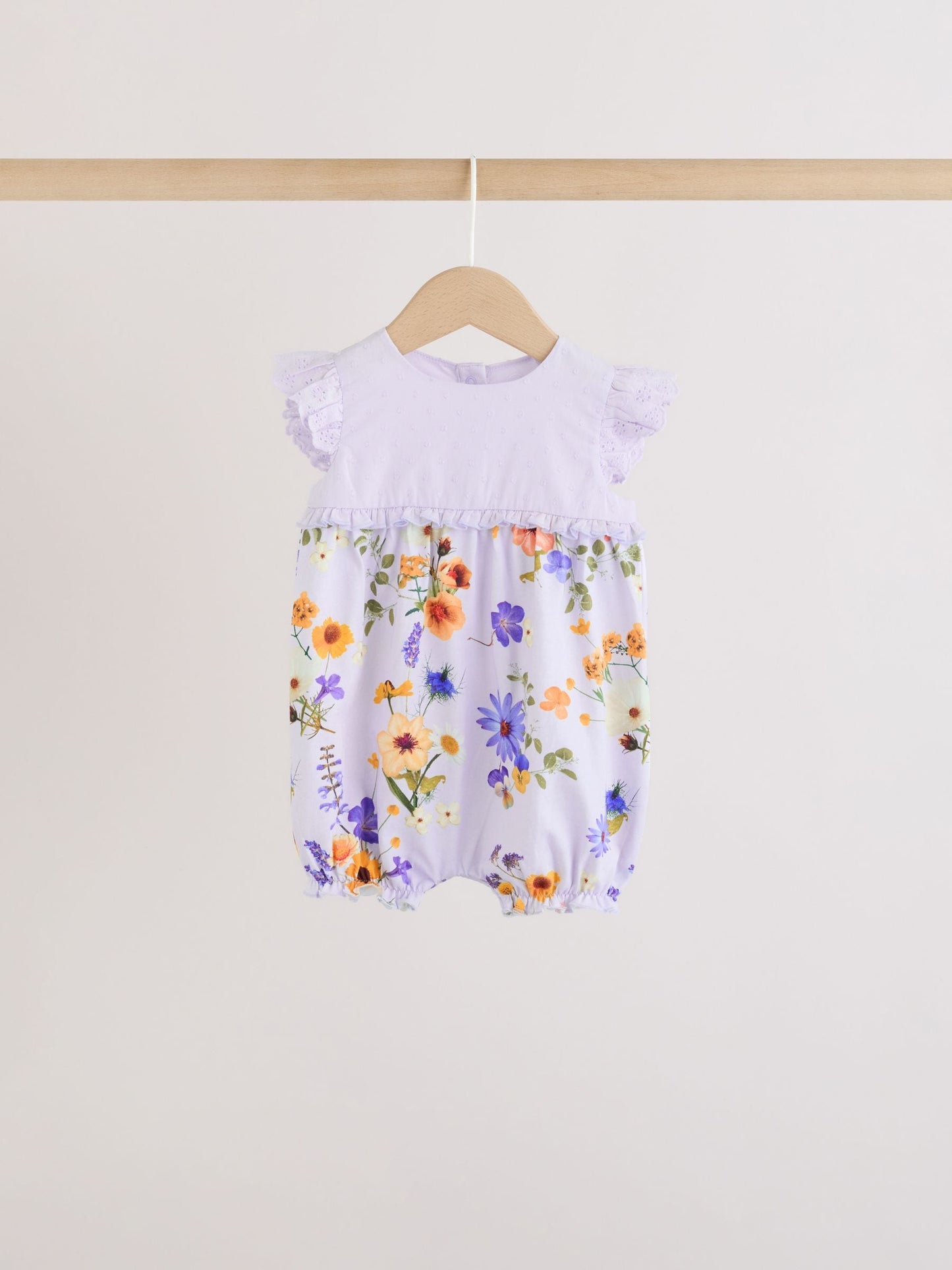 Purple and White Floral Broderie Broderie 3 Pack Baby Rompers image 4