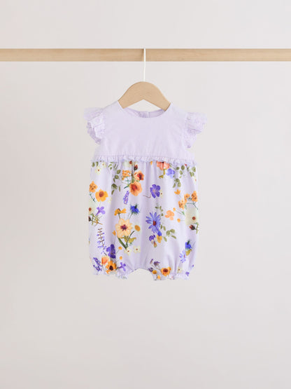 Purple and White Floral Broderie Broderie 3 Pack Baby Rompers image 4