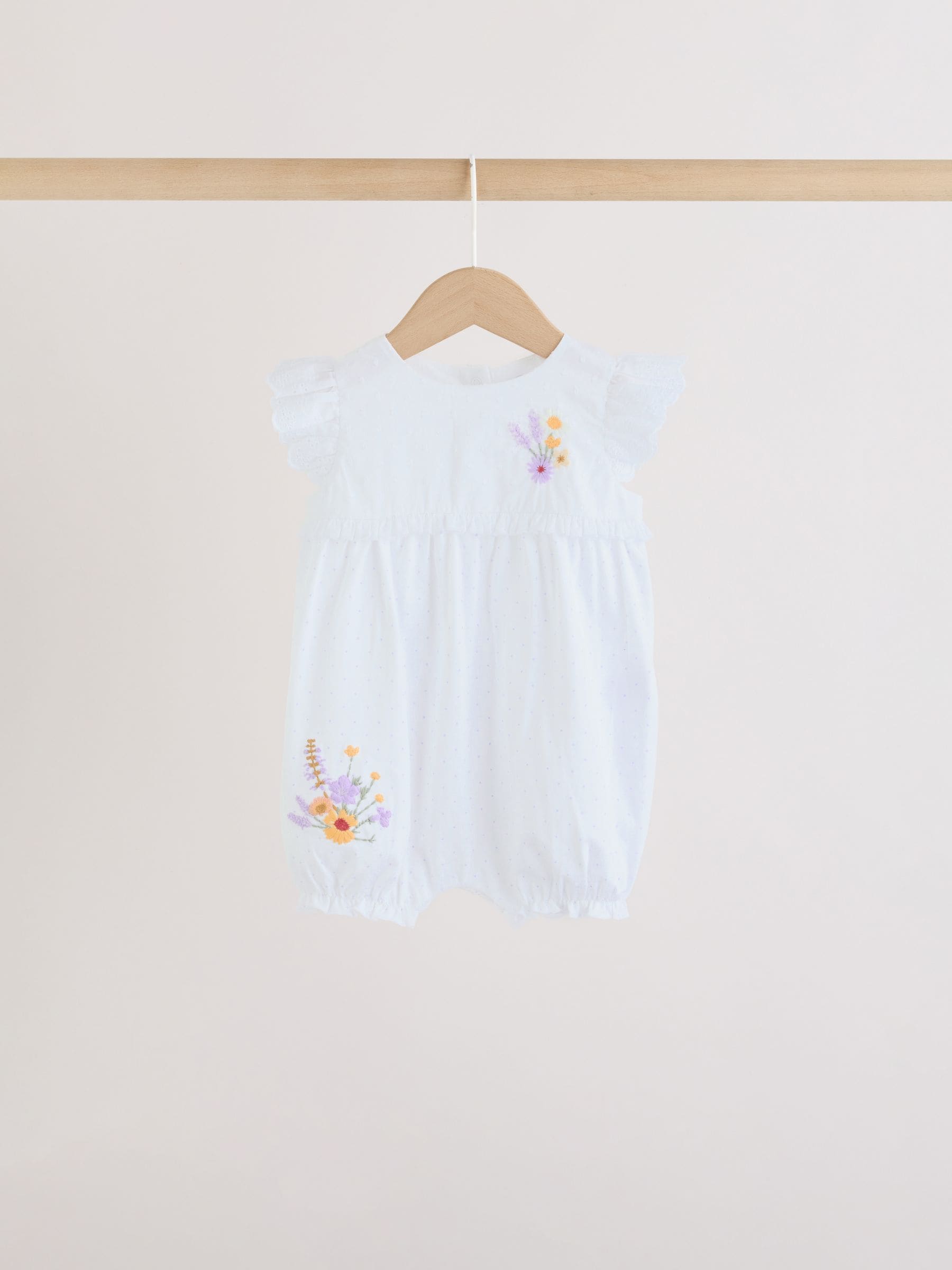 Purple and White Floral Broderie Broderie 3 Pack Baby Rompers image 5