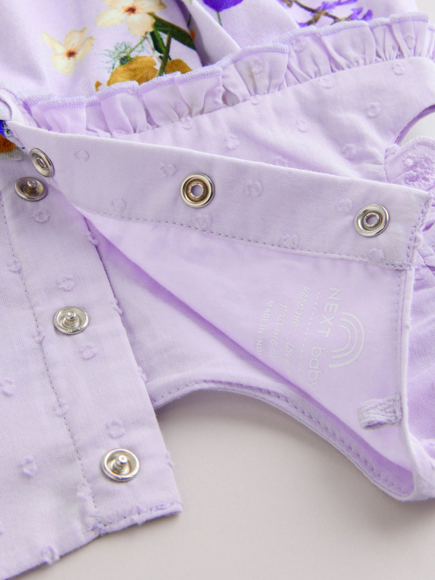 Purple and White Floral Broderie Broderie 3 Pack Baby Rompers image 7
