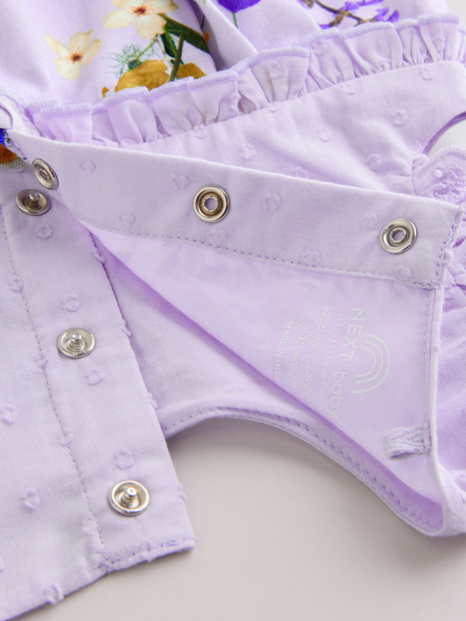 Purple and White Floral Broderie Broderie 3 Pack Baby Rompers image 7