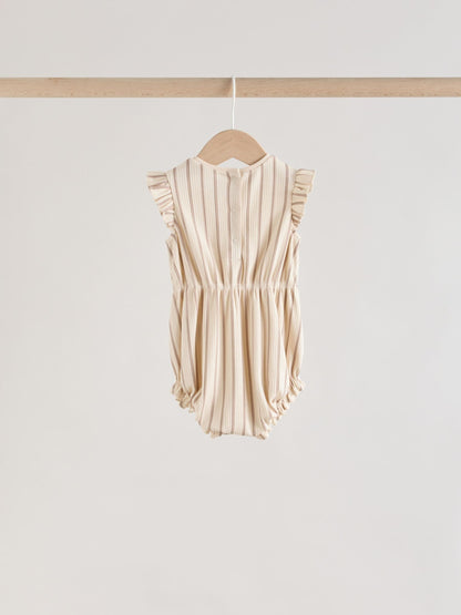 Pink Tonal Spot and Stripe Frill Shoulder Baby Rompers 4 Pack image 5
