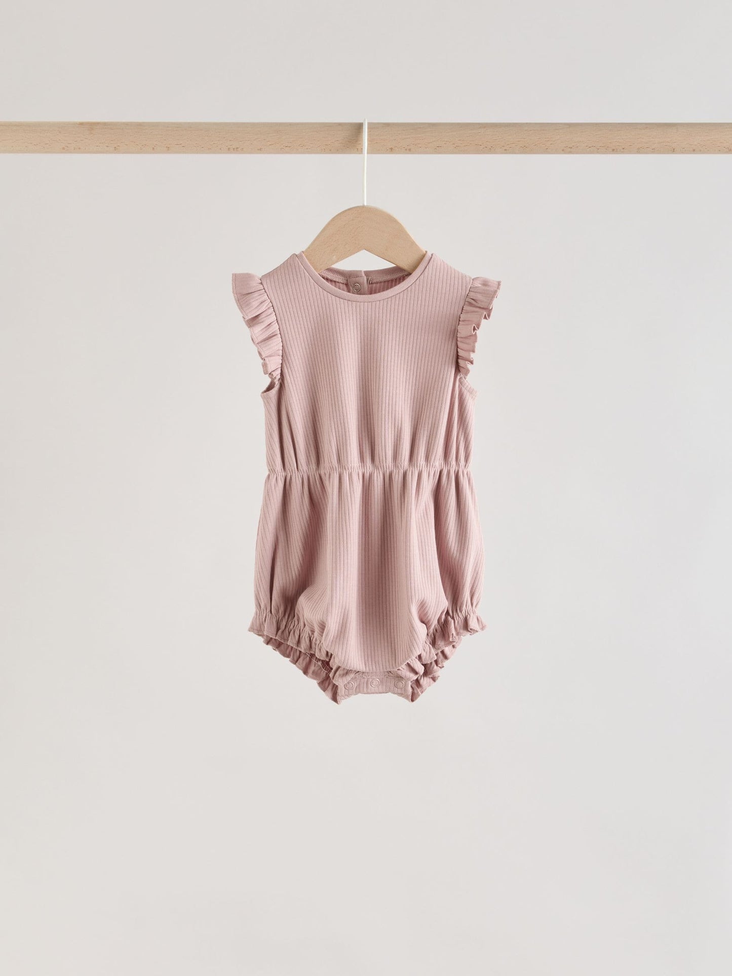Pink Tonal Spot and Stripe Frill Shoulder Baby Rompers 4 Pack image 6
