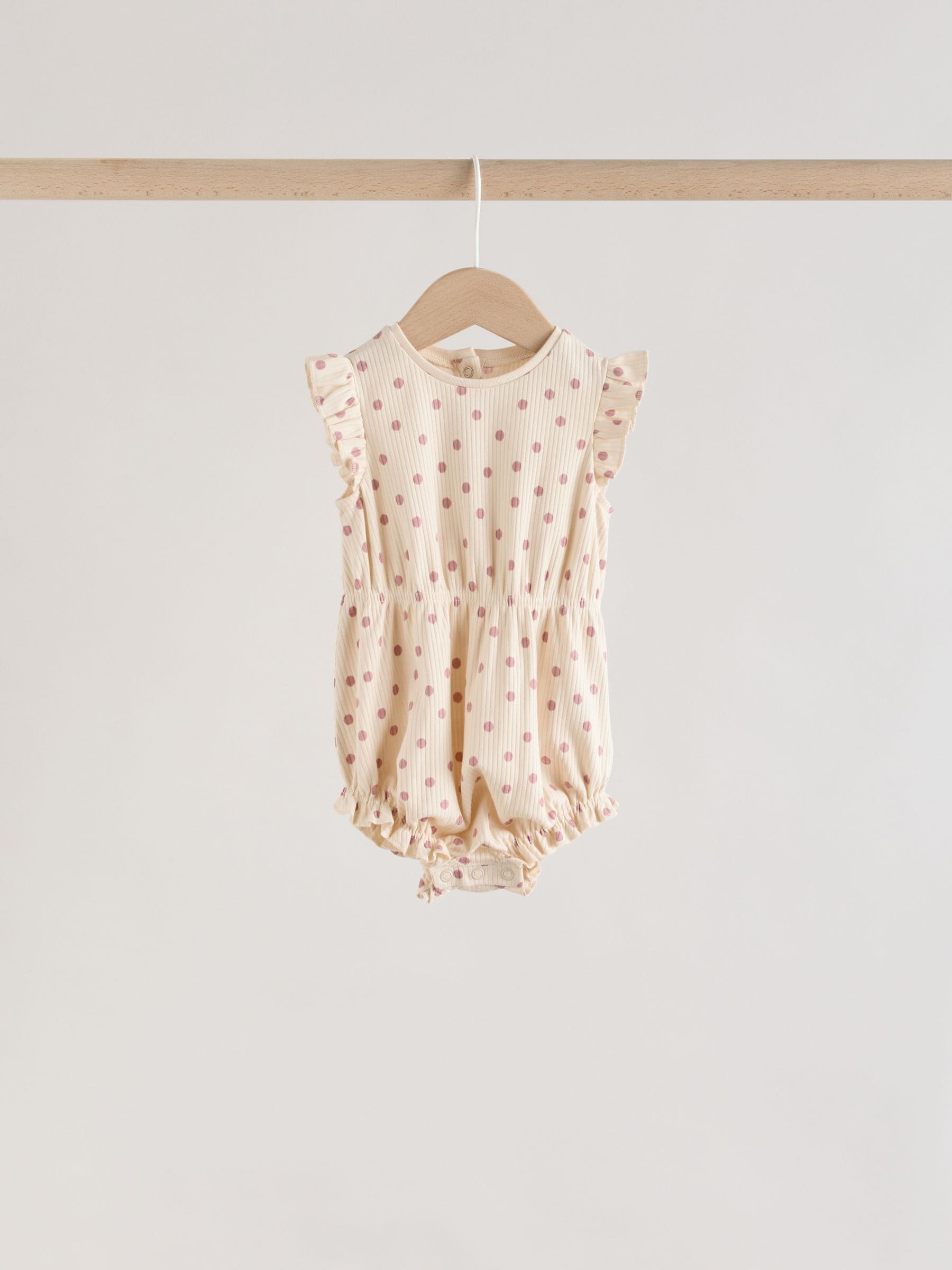Pink Tonal Spot and Stripe Frill Shoulder Baby Rompers 4 Pack image 7