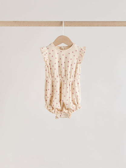Pink Tonal Spot and Stripe Frill Shoulder Baby Rompers 4 Pack image 7