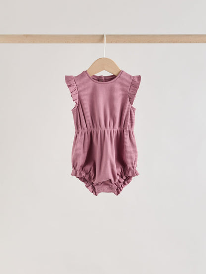 Pink Tonal Spot and Stripe Frill Shoulder Baby Rompers 4 Pack image 8