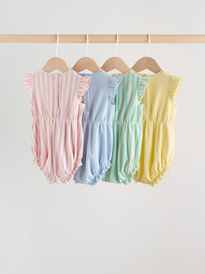 Multi Pastel Stripe Frill Shoulder Baby Rompers 4 Pack image 2