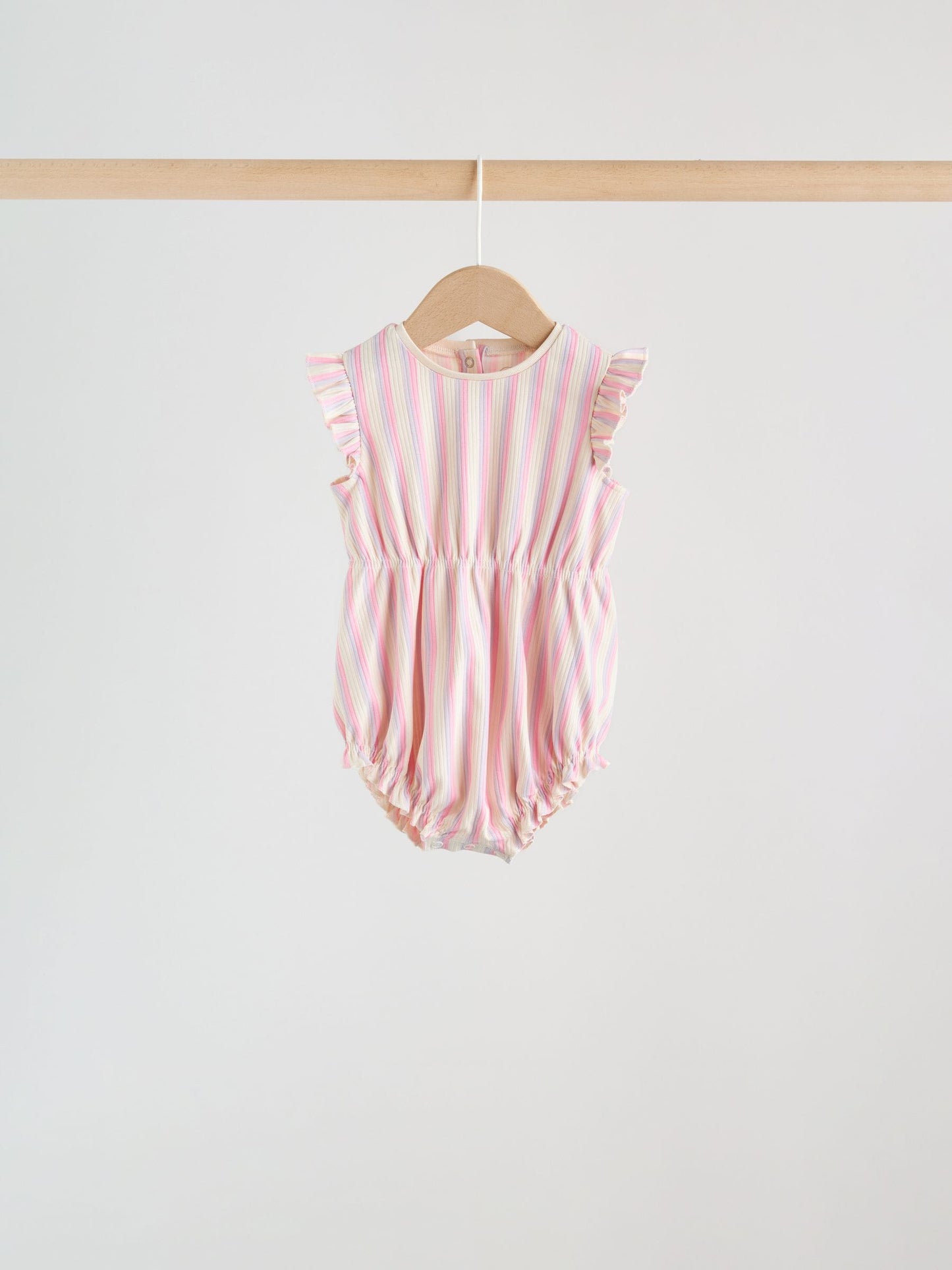 Multi Pastel Stripe Frill Shoulder Baby Rompers 4 Pack image 3