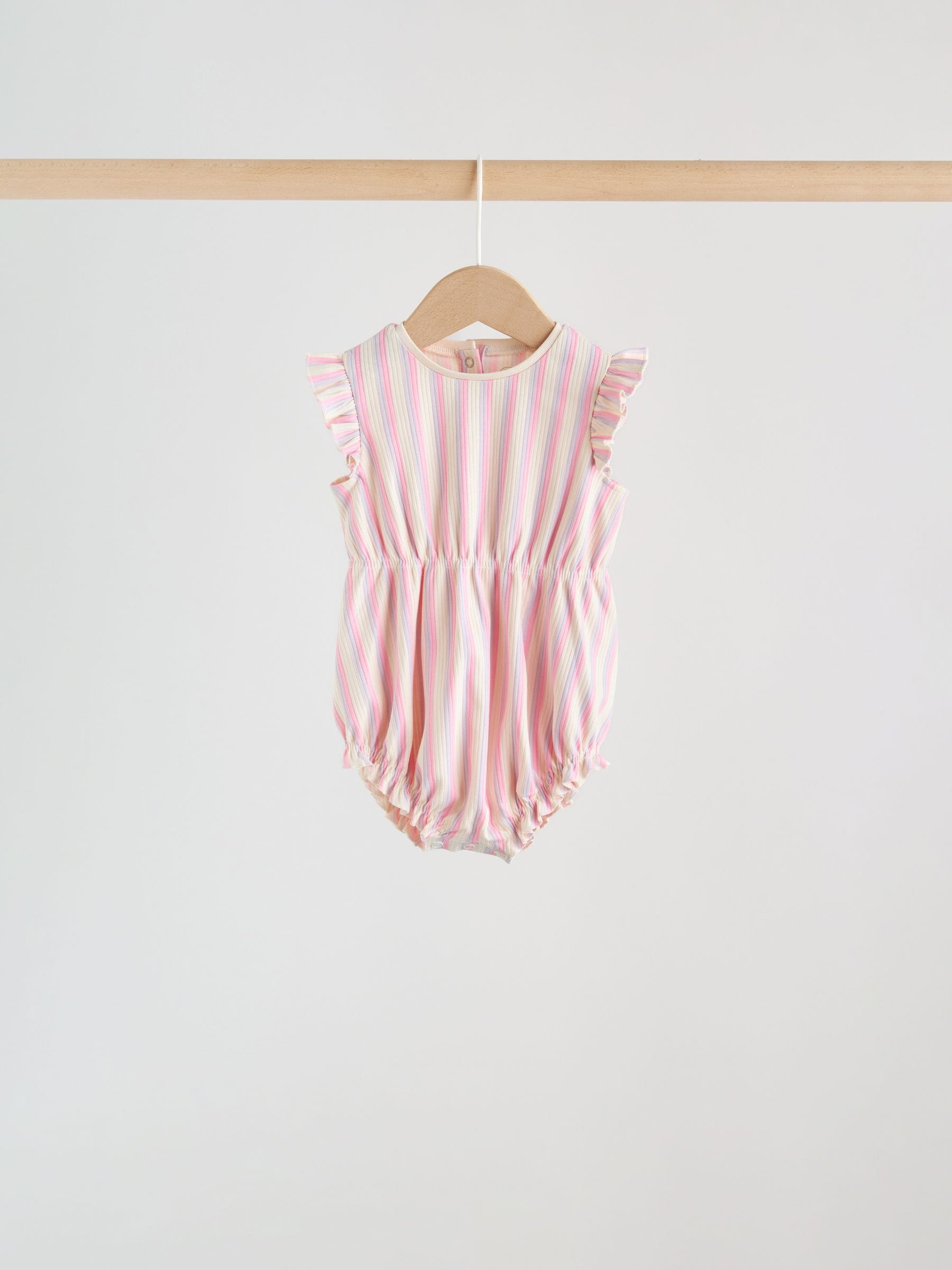 Multi Pastel Stripe Frill Shoulder Baby Rompers 4 Pack image 3