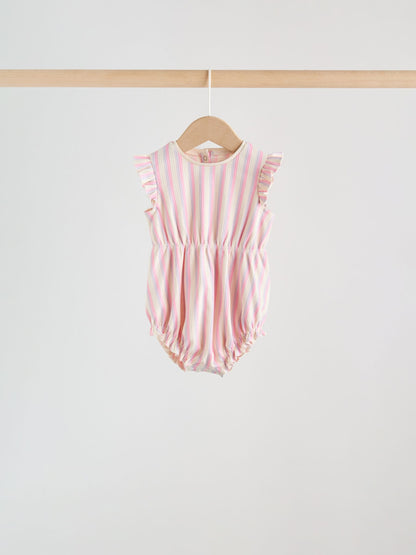 Multi Pastel Stripe Frill Shoulder Baby Rompers 4 Pack image 3