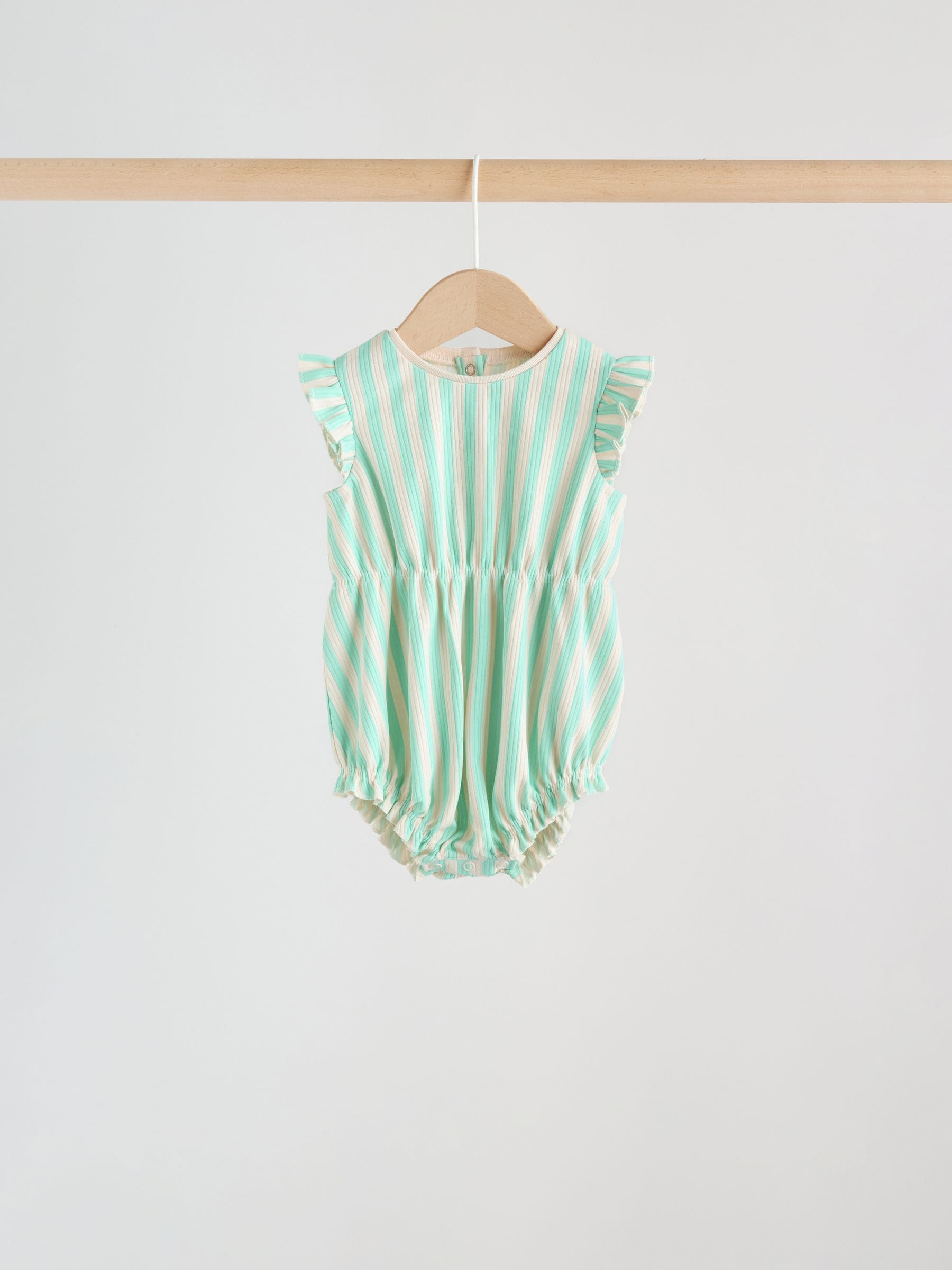Multi Pastel Stripe Frill Shoulder Baby Rompers 4 Pack image 5
