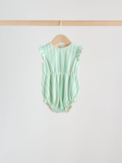 Multi Pastel Stripe Frill Shoulder Baby Rompers 4 Pack image 5