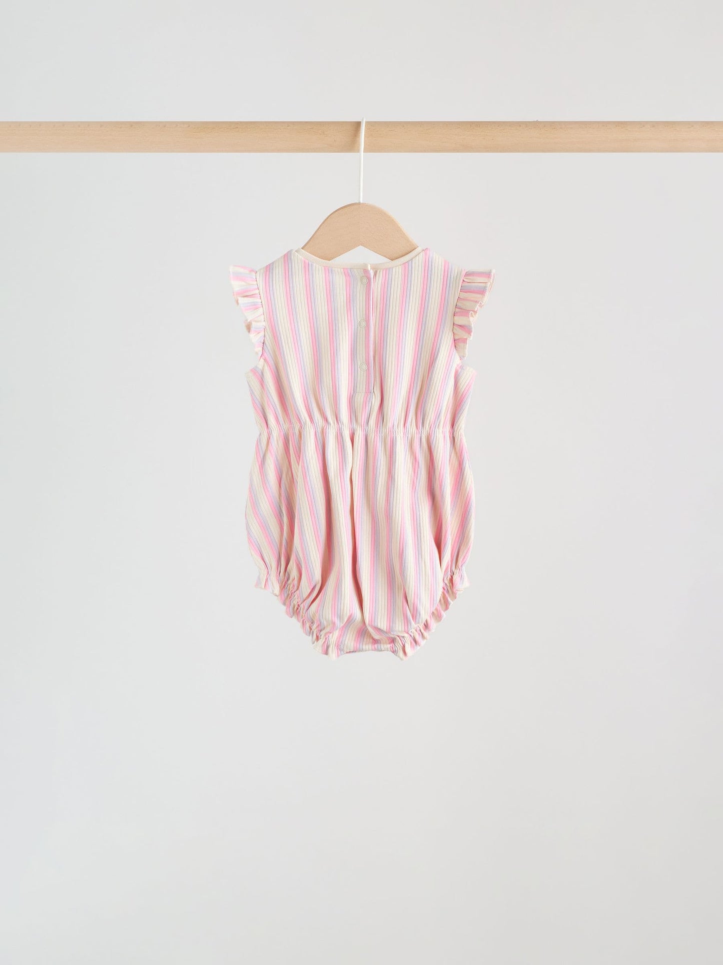 Multi Pastel Stripe Frill Shoulder Baby Rompers 4 Pack image 7