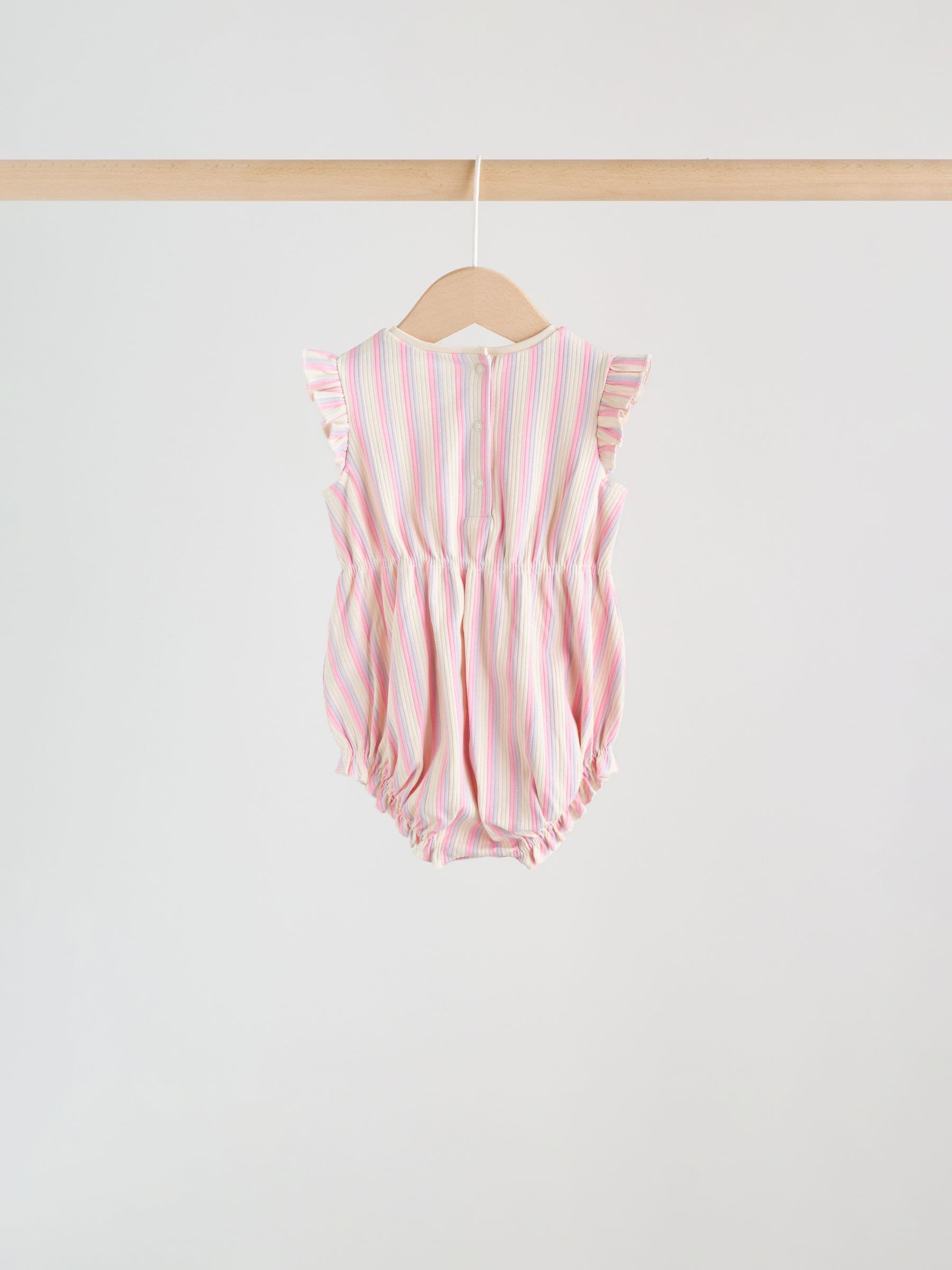 Multi Pastel Stripe Frill Shoulder Baby Rompers 4 Pack image 7