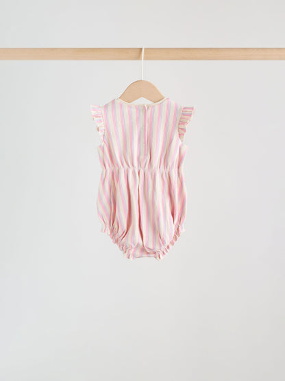 Multi Pastel Stripe Frill Shoulder Baby Rompers 4 Pack image 7