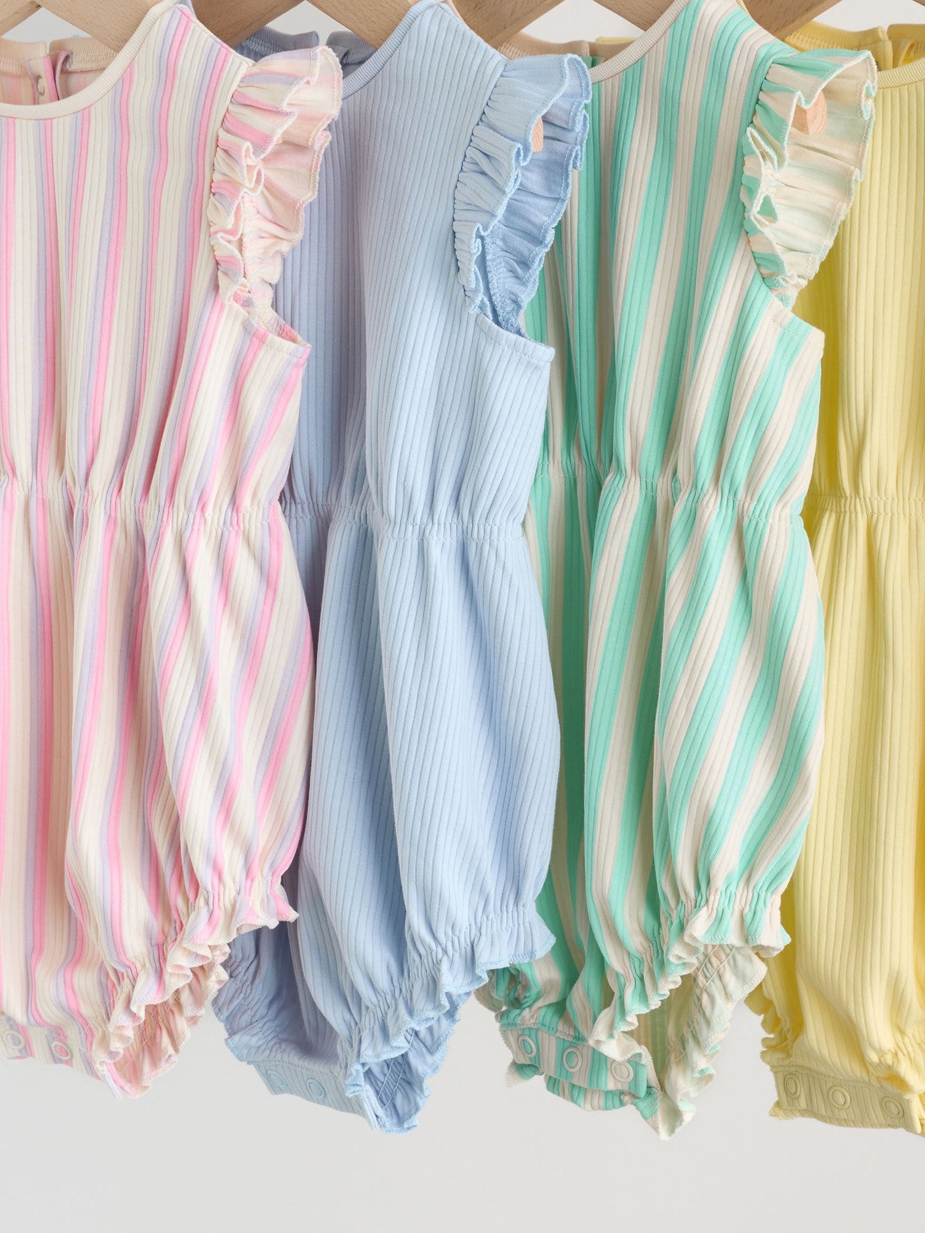Multi Pastel Stripe Frill Shoulder Baby Rompers 4 Pack image 8