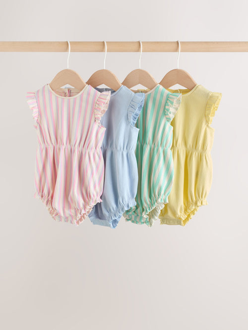 Multi Pastel Stripe Frill Shoulder Baby Rompers 4 Pack image 1